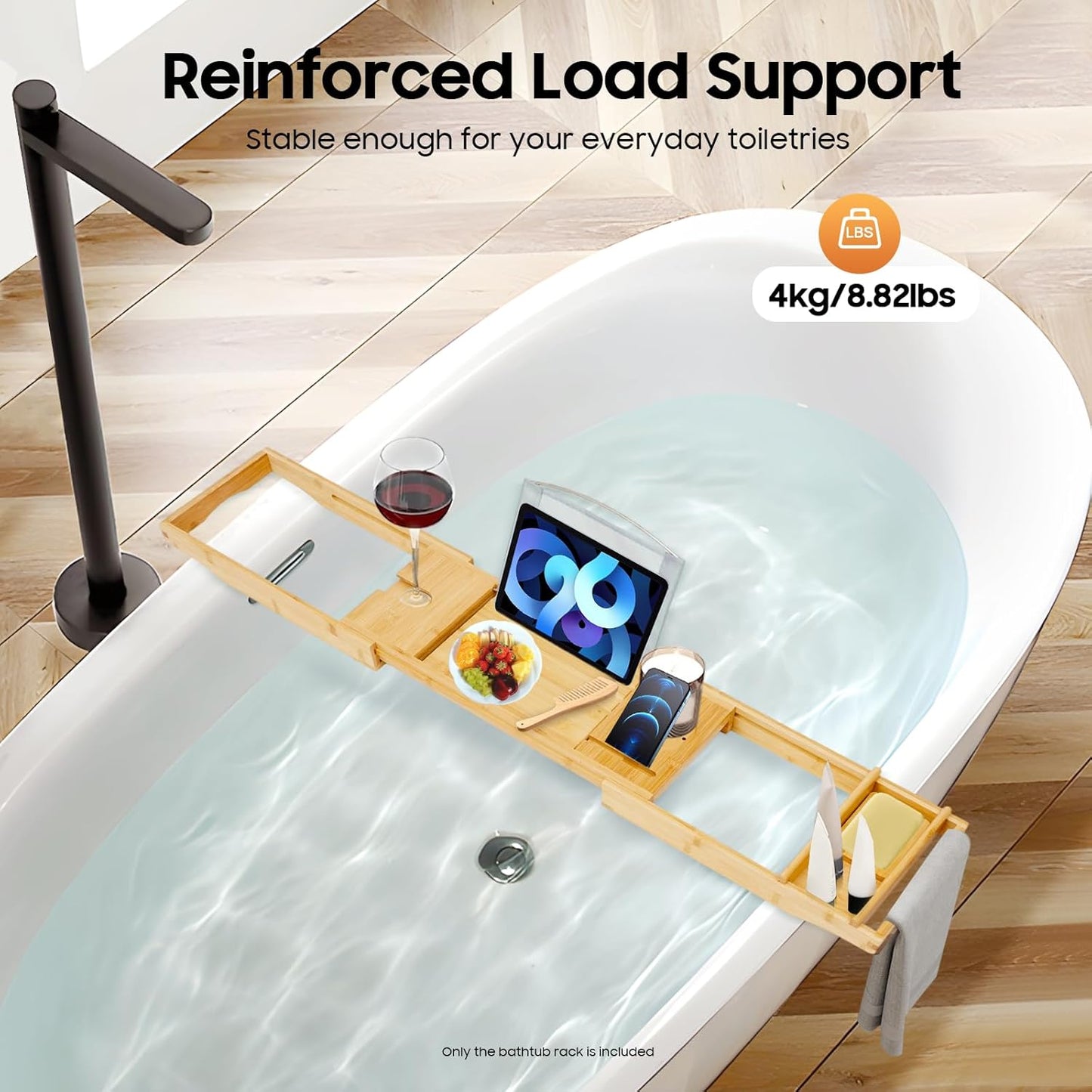 Bathtub Tray, Expandable Bamboo Bath Tray Wood Bath Caddy with Wine Glass Holder, Book & Tablet Stand for Bathroom Accessories Spa Relaxation Housewarming & Wedding Gift