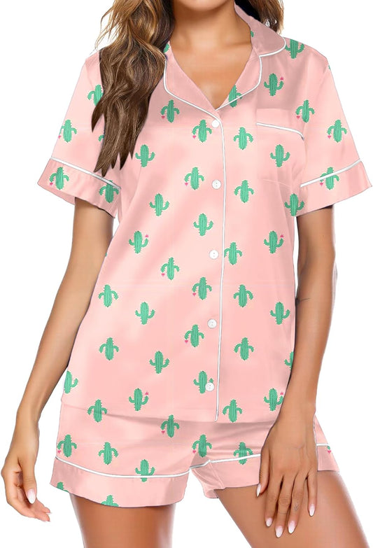 Ekouaer Pajamas for Women Set Silk Satin Pjs Shorts Sleepwear 2 Piece Loungewear S-XXL