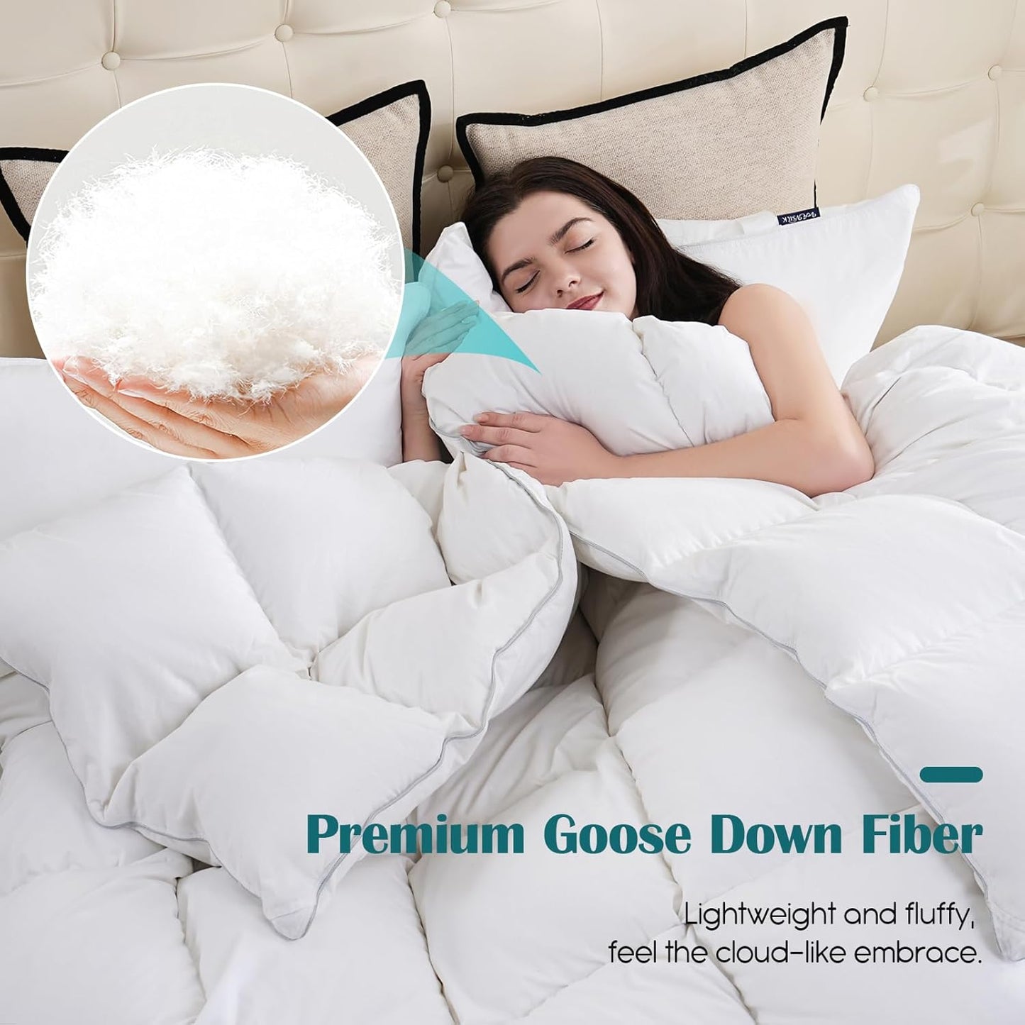 Goose Feather Down Fiber Comforter Twin, 100% Cotton Cover, Ultra Soft Fluffy Twin Duvet Insert, All Season Luxurious Hotel Collection Comforter, White 68"x90"