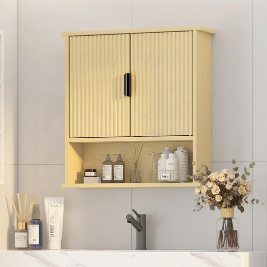 Bathroom Wall Cabinet,Farmhouse Medicine Cabinet for Bathroom with 2 Doors,Wall Mounted Medicine Cabinets Over Toilet Storage Cabinet for Laundry Room/Kitchen/Living Room,Natural,23 x 24