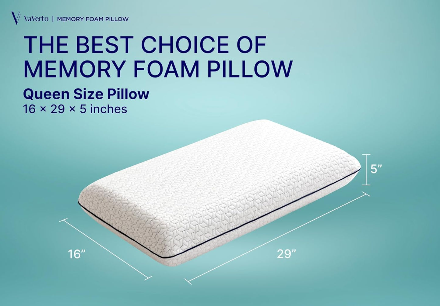 Vaverto Queen Memory Foam Pillow – Cooling Gel-Infused Firm Support for Neck and Shoulder Pain Relief, Orthopedic Design with Removable Viscose Made from Bamboo Cover – Premium Queen Size Bed Pillow