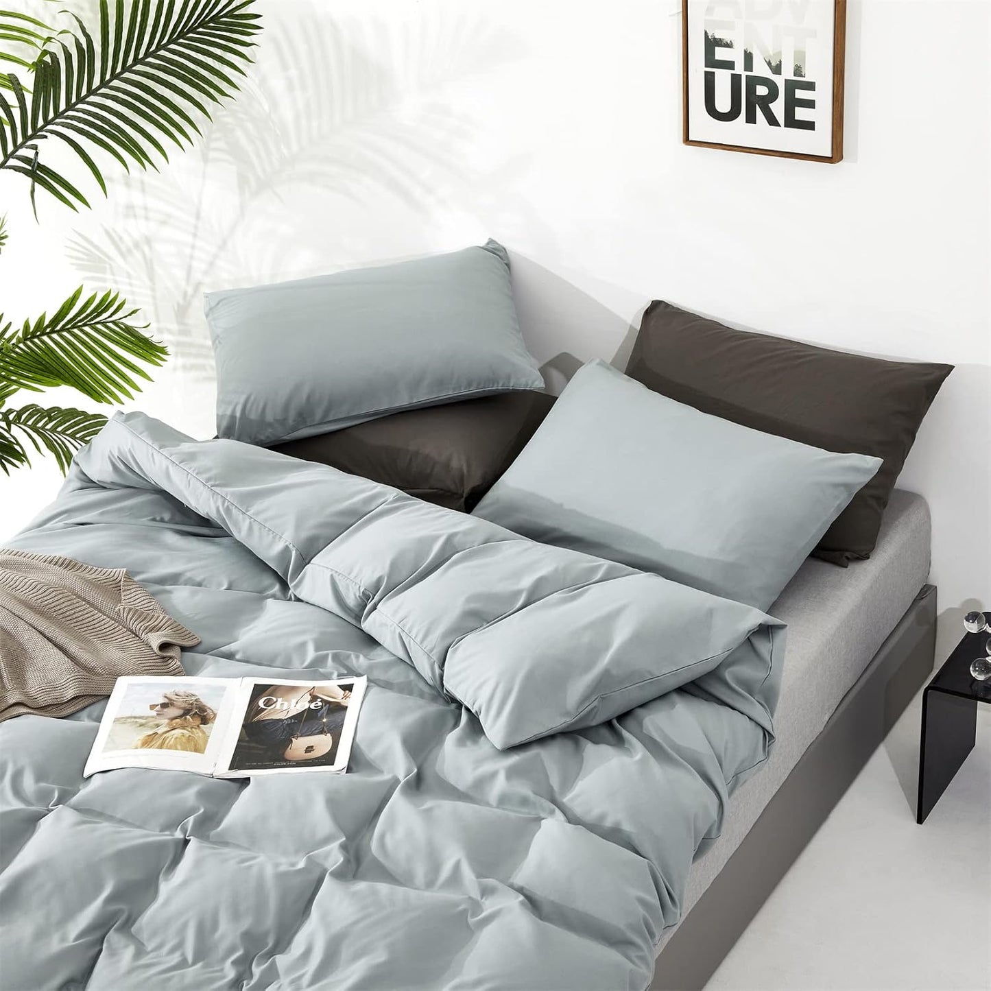 KAREVER Dusty Blue Comforter Set King Size Blue Bedding Women 3 Pieces Blue Color King Blanket Set All Season as Gift