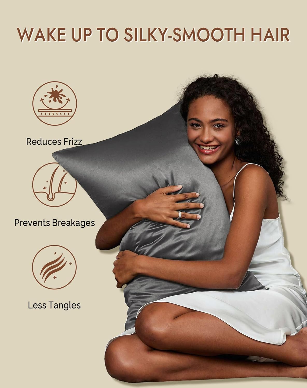 SilkSilky 100% Mulberry Silk Pillowcase - Pure 22 Momme High-Grade 6A Fibers for Hair & Skin, Envelope Closure, Natural, Organic, Breathable & Cooling Pillow Case (Queen, Dark Gray)