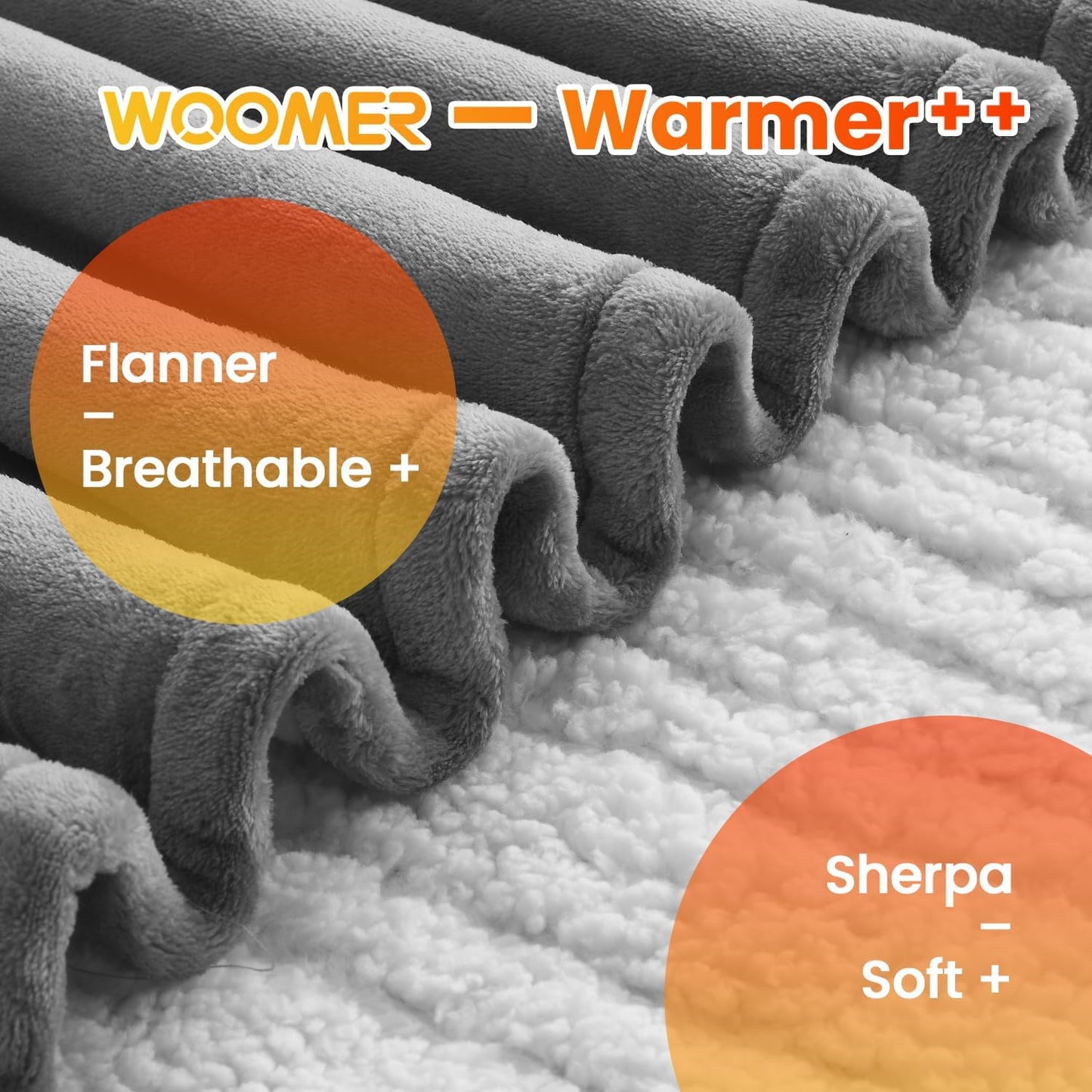 WOOMER Heated Blanket Queen Size,Durable Flannel and Soft Sherpa,Dual Control,84” × 90” Electric Blanket, 10 Heat Levels&0.5-12h auto-Off, Overheat Protection,Energy Efficient