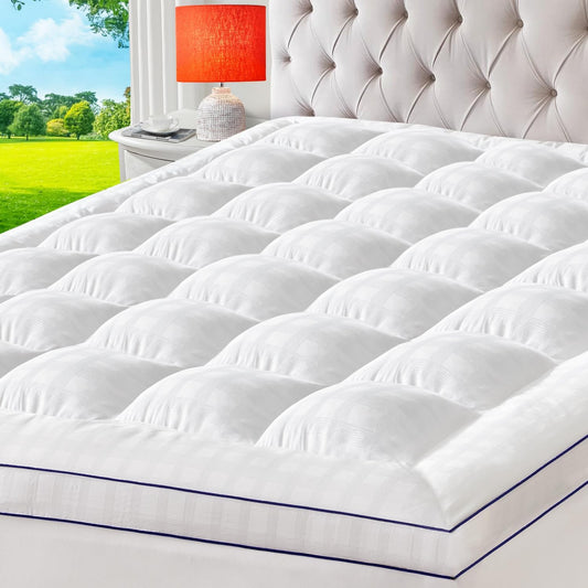 ELEMUSE Twin Cooling Mattress Topper, Extra Thick 1300gsm Mattress Pad for Back Pain Relief, Plush 500TC Cotton Pillow Top with Deep Pocket, Overfilled with Mixed Advansa Down Alternative Filling