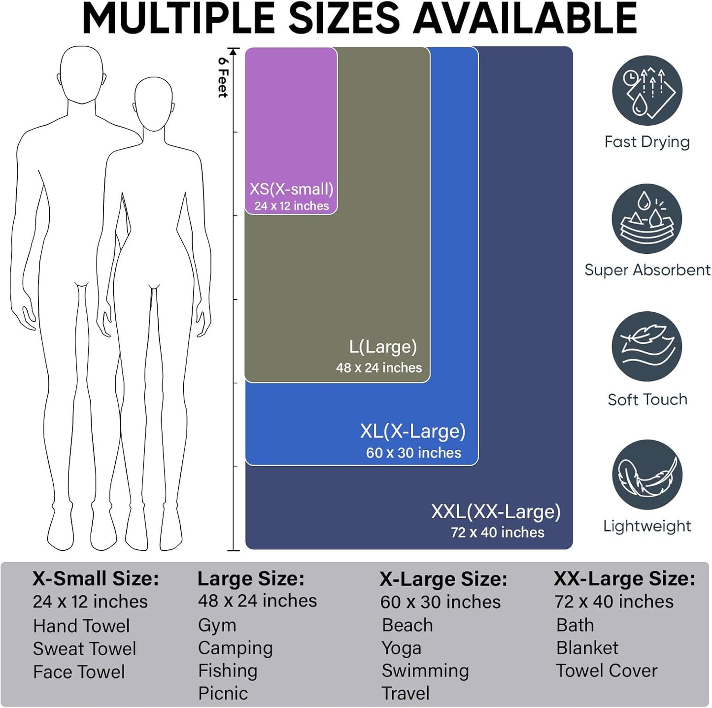 APEXUP Microfiber Travel Towel, Ultra Absorbent Quick Dry Towels, Lightweight Gym Sports Camping Towel for Workout, Yoga, Beach, Shower, Swimming (24"×12", Gray)