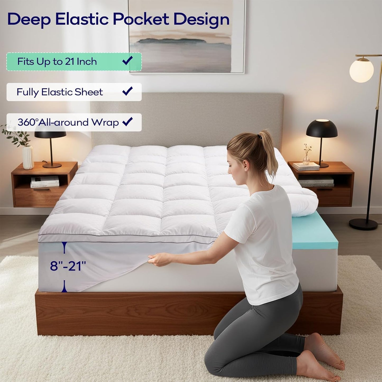 OLANLY Dual-Layer 4 Inch Twin XL Size Memory Foam Mattress Topper for College Dorm Room Essentials, 2 Inch Gel Memory Foam Topper, 2 Inch Cooling Pillow Top Mattress Pad Cover, White
