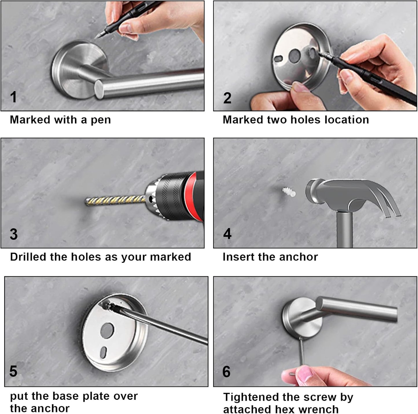 8 Pieces Bathroom Towel Rack Set, Includes 2PCS 23.6 inch Towel bar, 2PCS Towel Hook, 2 PCS Towel Ring, 2PCS Toilet Paper Holder-Matte Black Bathroom Accessories Sets