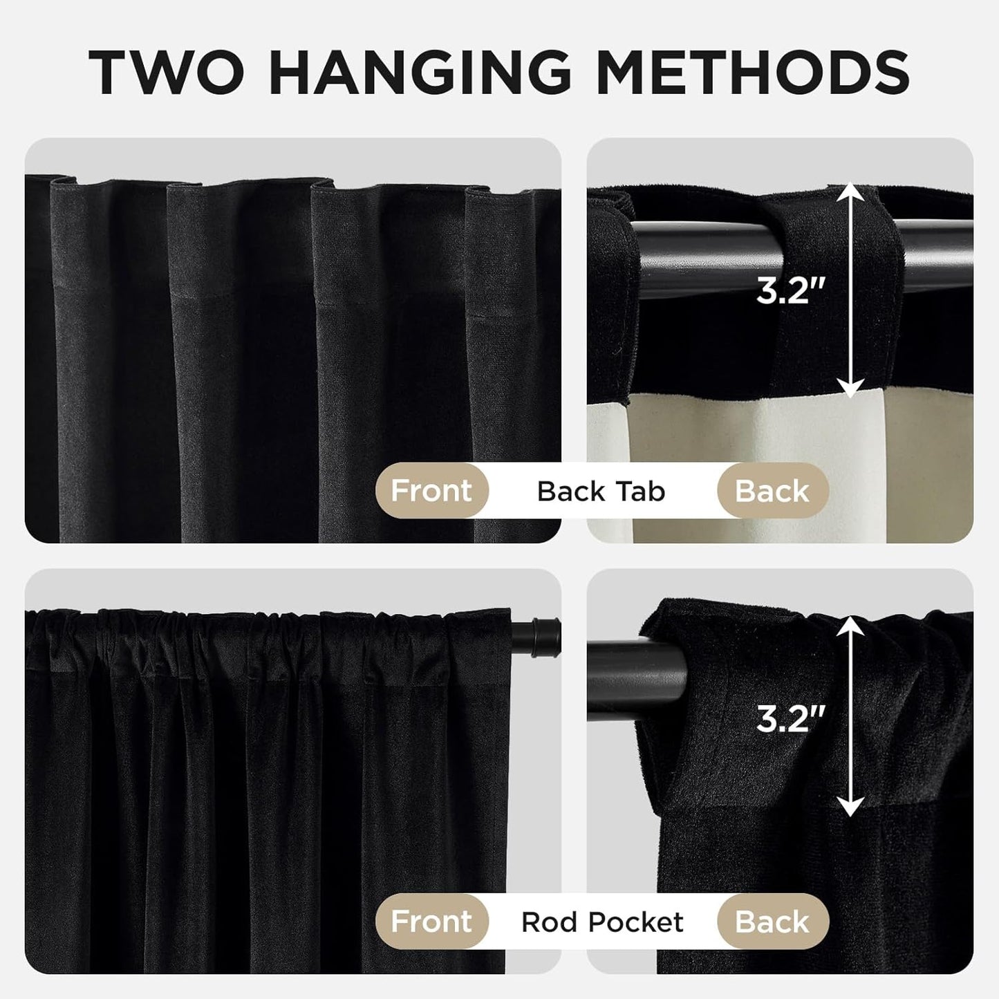 Joydeco Black 100% Blackout Curtains 84 Inch 2 Panels, Luxury Thermal Insulated Black Velvet Curtains for Bedroom Living Room, Soundproof Blackout Window Drapes, Rod Pocket & Back Tab (52W x 84L)