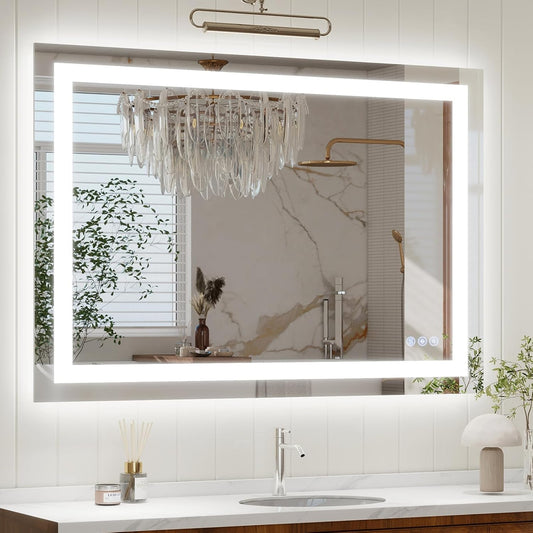 GLSLAND LED Bathroom Mirror - 24"x32" Anti-Fog Wall Mirrors with Memory Function, Dimmable, Frontlit & Backlit, Horizontally/Vertically, Tempered Glass