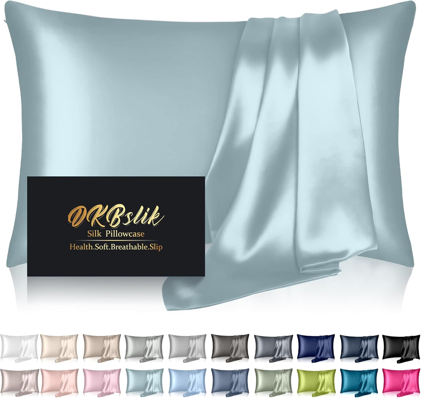 Mulberry Silk Pillowcase Standard Size Cooling Anti-Acne Hidden Zipper Navy Blue