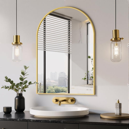 Delma Arched Bathroom Mirror, 20"x30" Wall Mounted Vanity Mirror for Bedroom, Living Room and Entryway, Gold