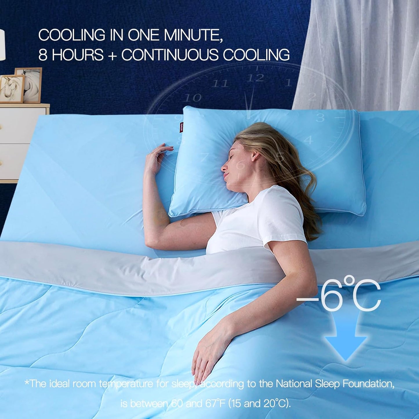 Momcozy Life CoolMurm Cooling Comforter for Hot Sleepers, Twin/Twin XL 68" x90” Soft Breathable Pregnancy Cooling Blanket, 3-Second Cooling, 8 Hours+ Stay Cool All Night, Grey Sky Blue