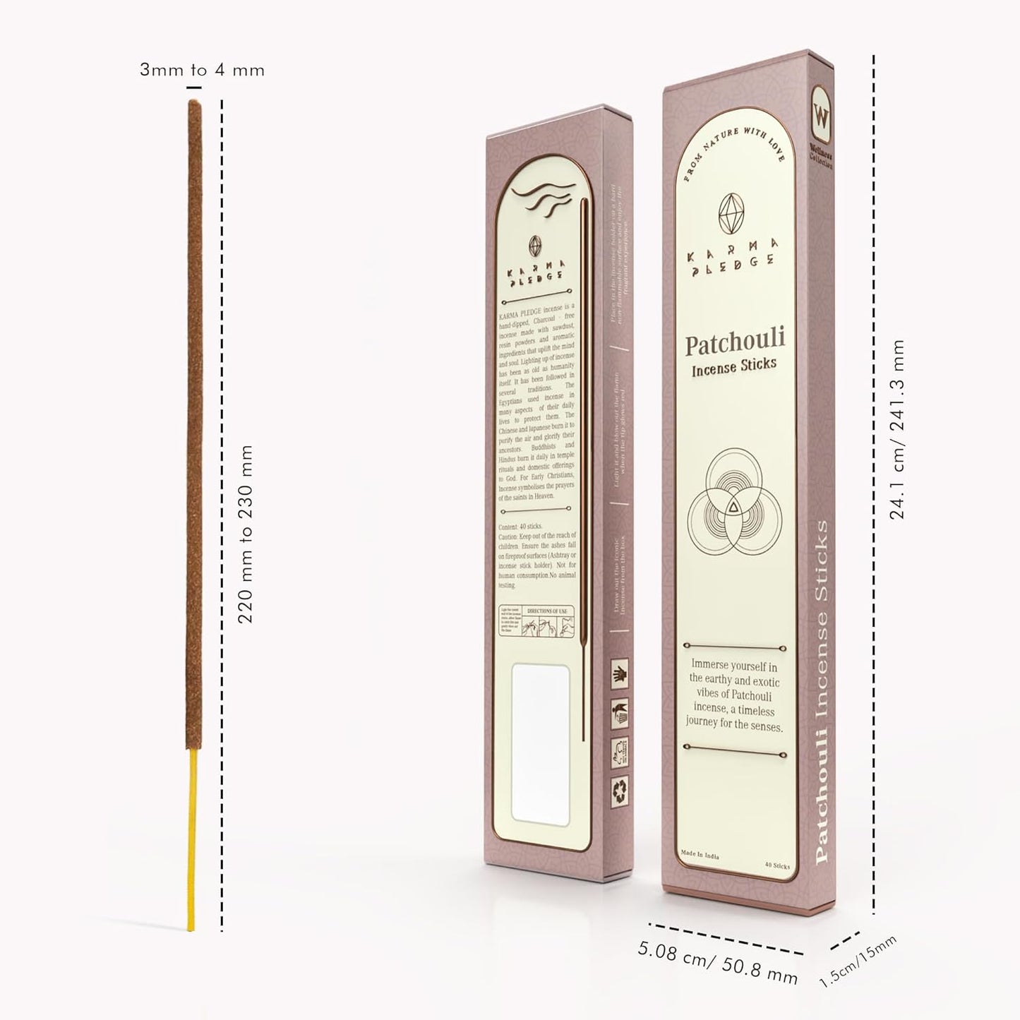 Patchouli Incense Sticks, Organic Hand Dipped Incense, Natural Herbs & Aromatic Ingredients, Contain 40 Sticks Inside, Burn Time 45-60 Min, Spiritual Gifts, Breezes Incense by Karma Pledge