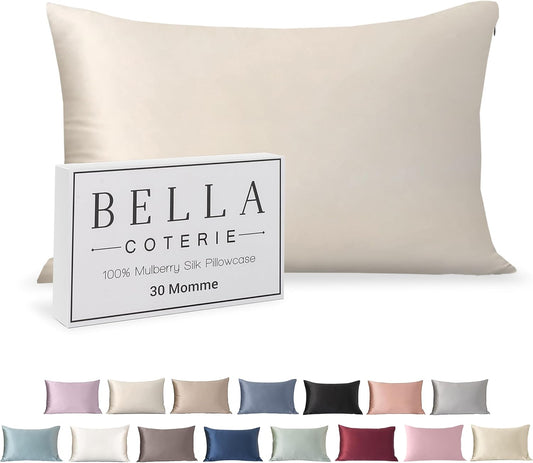Bella Coterie Luxury Silk Pillowcase for Hair and Skin | 30 Momme | 100% Pure 6A Mulberry Silk | Super Soft | Perfectly Plush [Queen, Ivory]