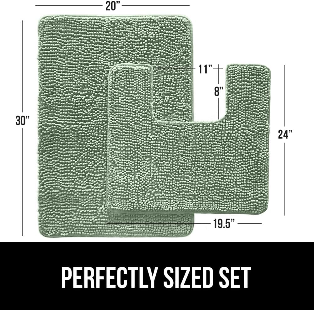 GORILLA GRIP Bathroom Rug Sets, Soft Chenille 2 Piece Area Rugs Set, Toilet Base Mat and 30x20 Carpet, Absorbent Microfiber Washable Mats Dry Quickly, Home Décor and Bath Room Accessories Sage Green