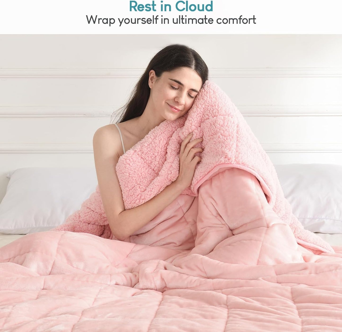 Cottonblue Weighted Blankets 25lbs for King Bed, Sherpa Fleece Weighted Blanket for Adults, Soft Heavy Blanket with Premium Glass Bead for Calming and Relax, 90" x 90", Pink