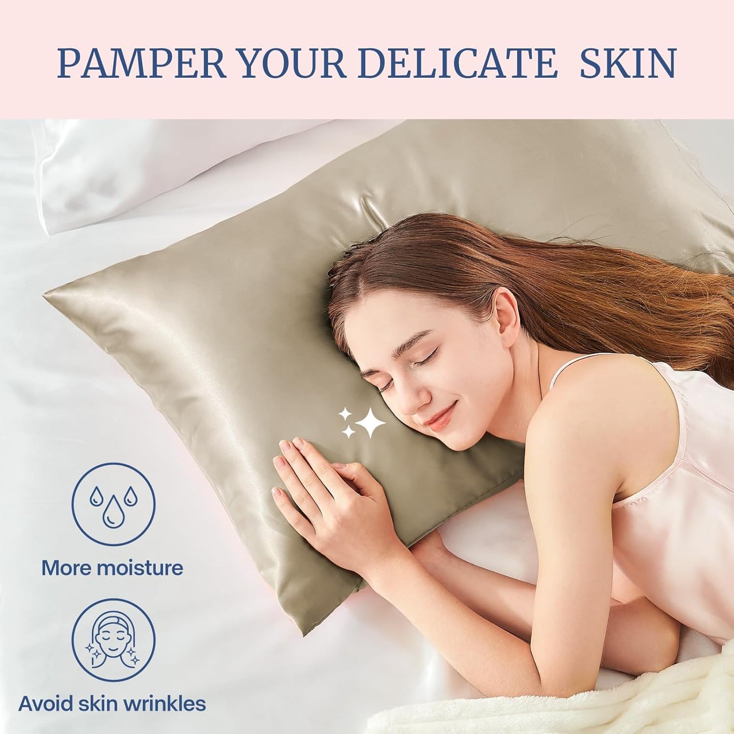 BEDELITE Satin Pillowcase for Hair and Skin, Super Soft Similar to Silk Pillow Cases 4 Pack with Envelope Closure, Cooling Pillowcases for Women Men (20"x26" Standard Size, Taupe)