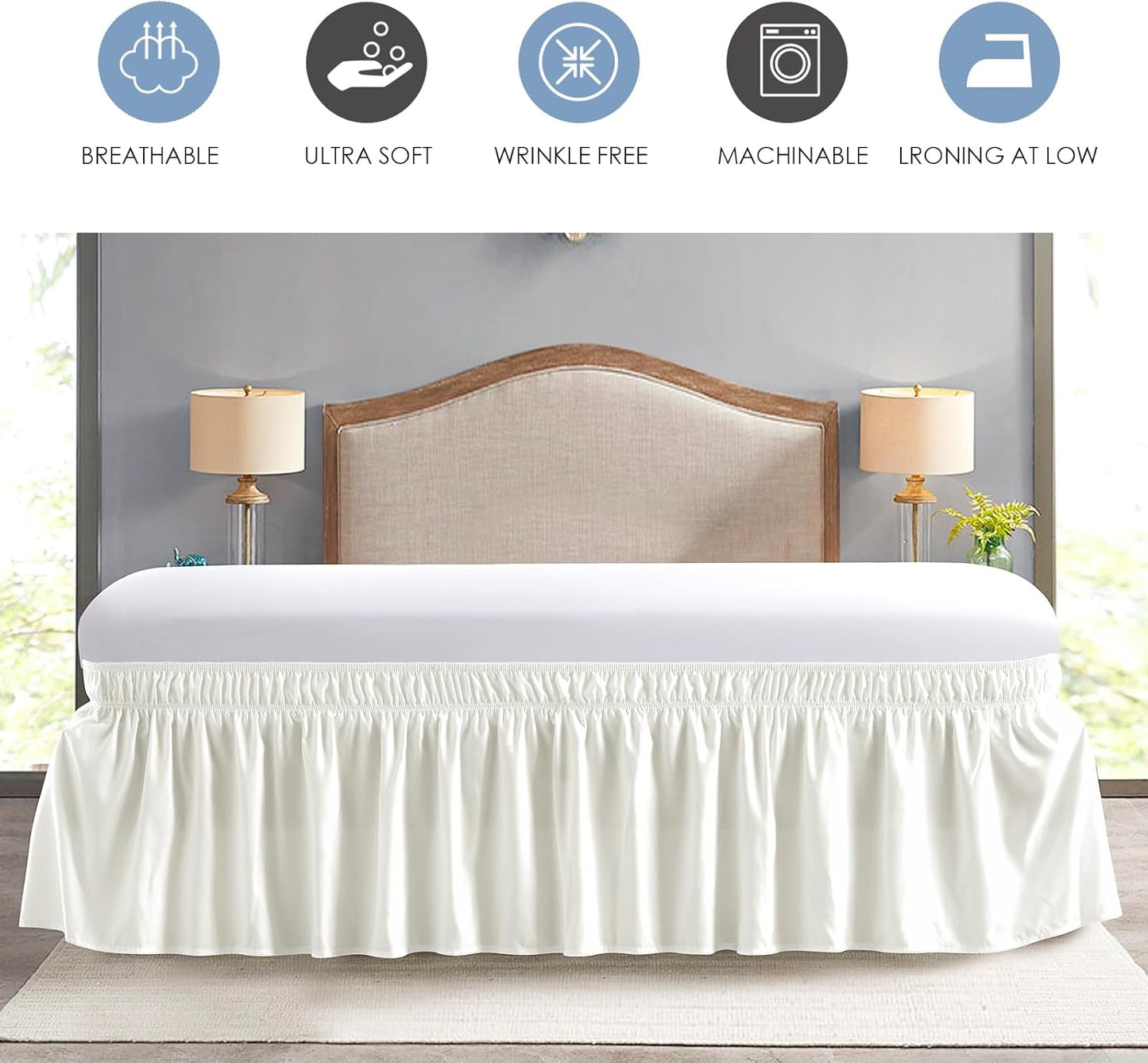 FreshCulture King Bed Skirt, Dust Ruffle for King Size Bed, Easy Fit with 15-Inch Tailored Drop, Elastic Wrap Around Bed Skirt King Size, Hotel Quality Bed Skirts for Adjustable Bed (Ivory)