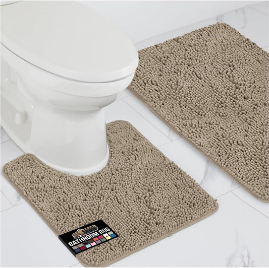 GORILLA GRIP Bathroom Rug Sets, Soft Chenille 2 Piece Area Rugs Set, Toilet Base Mat and 30x20 Carpet, Absorbent Microfiber Washable Mats Dry Quickly, Home Décor and Bath Room Accessories, Gray Beige