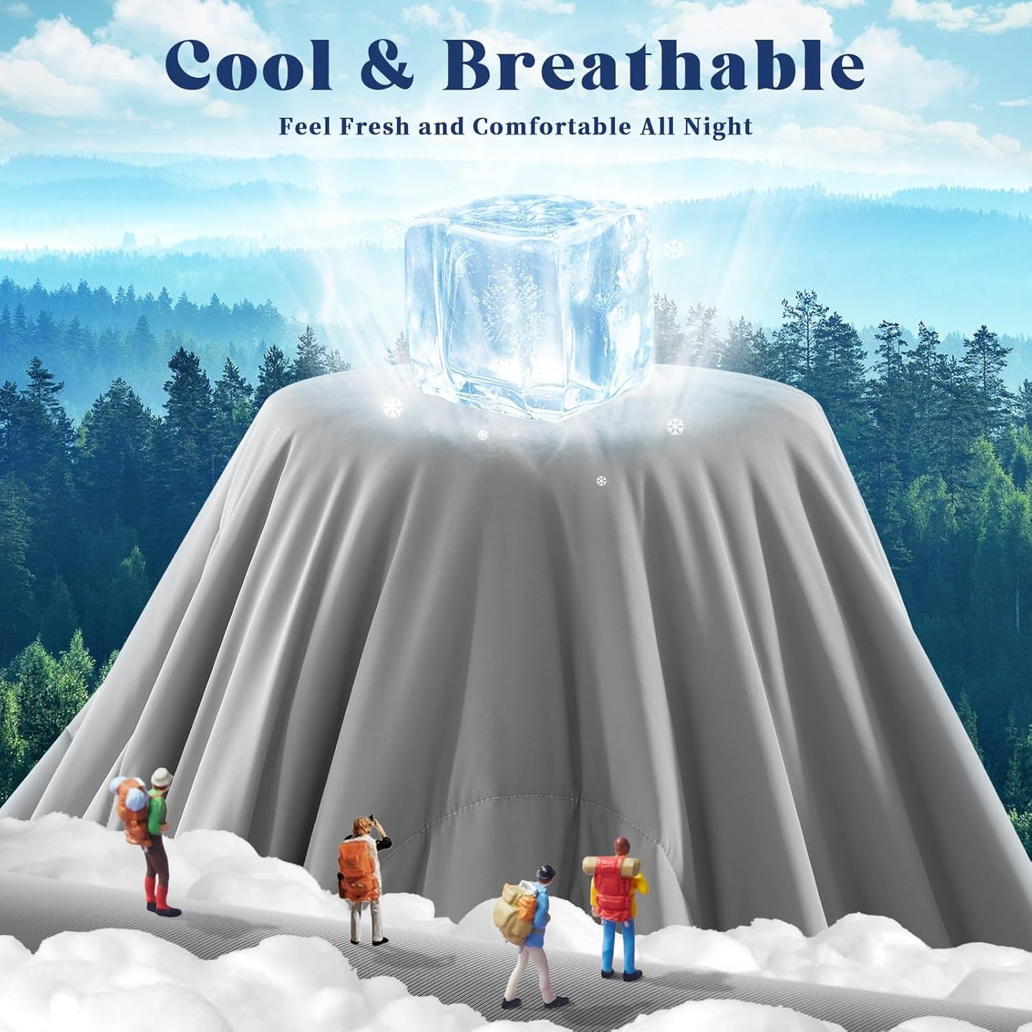 Cooling Comforter King Size, Double-Sided Cooling Blanket for Hot Sleepers & Night Sweats, Arc-Chill Q-Max > 0.4 Breathable Ice Blanket, Lightweight Cold Comforter (108''x90'', Light Grey)