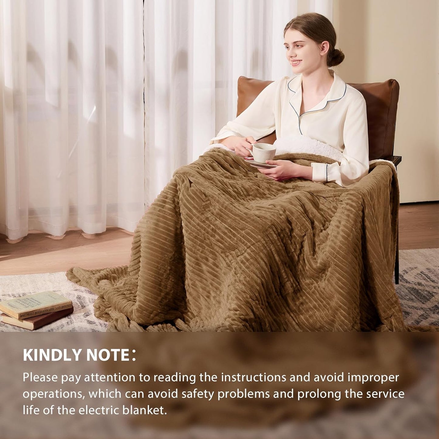 Homemate Heated Blanket Electric Throw - 50"x60" Heating Blanket Throw 1/2/4/6/8 Hours Auto-Off 10 Heat Levels Over-Heat Protection Soft Flannel Sherpa ETL Certification