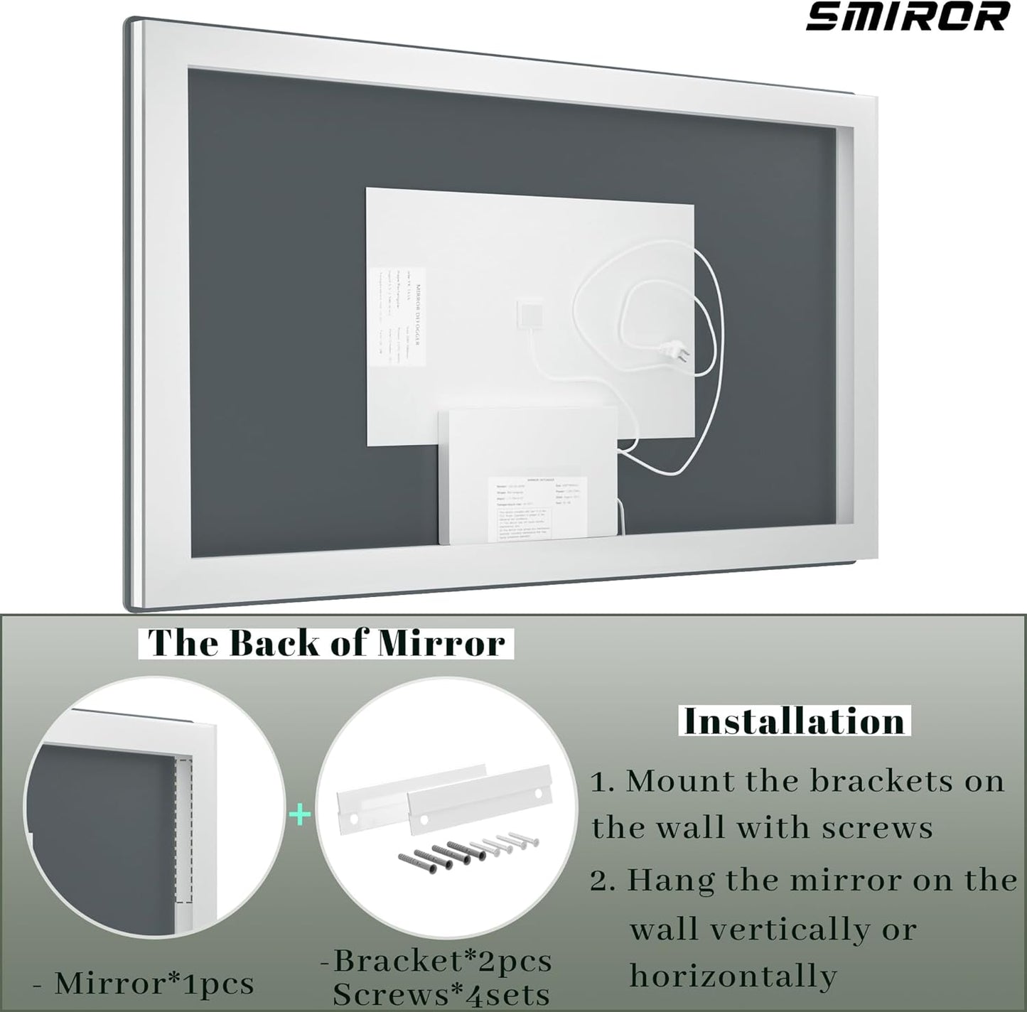 SMIROR LED Bathroom Mirror with Lights 72"x 40", Rounded Rectangle Lighted Vanity Mirror for Wall, Front Lit and Backlit, 3 Colors, Dimmable, Anti-Fog, Tempered Glass (Horizontally/Vertically)