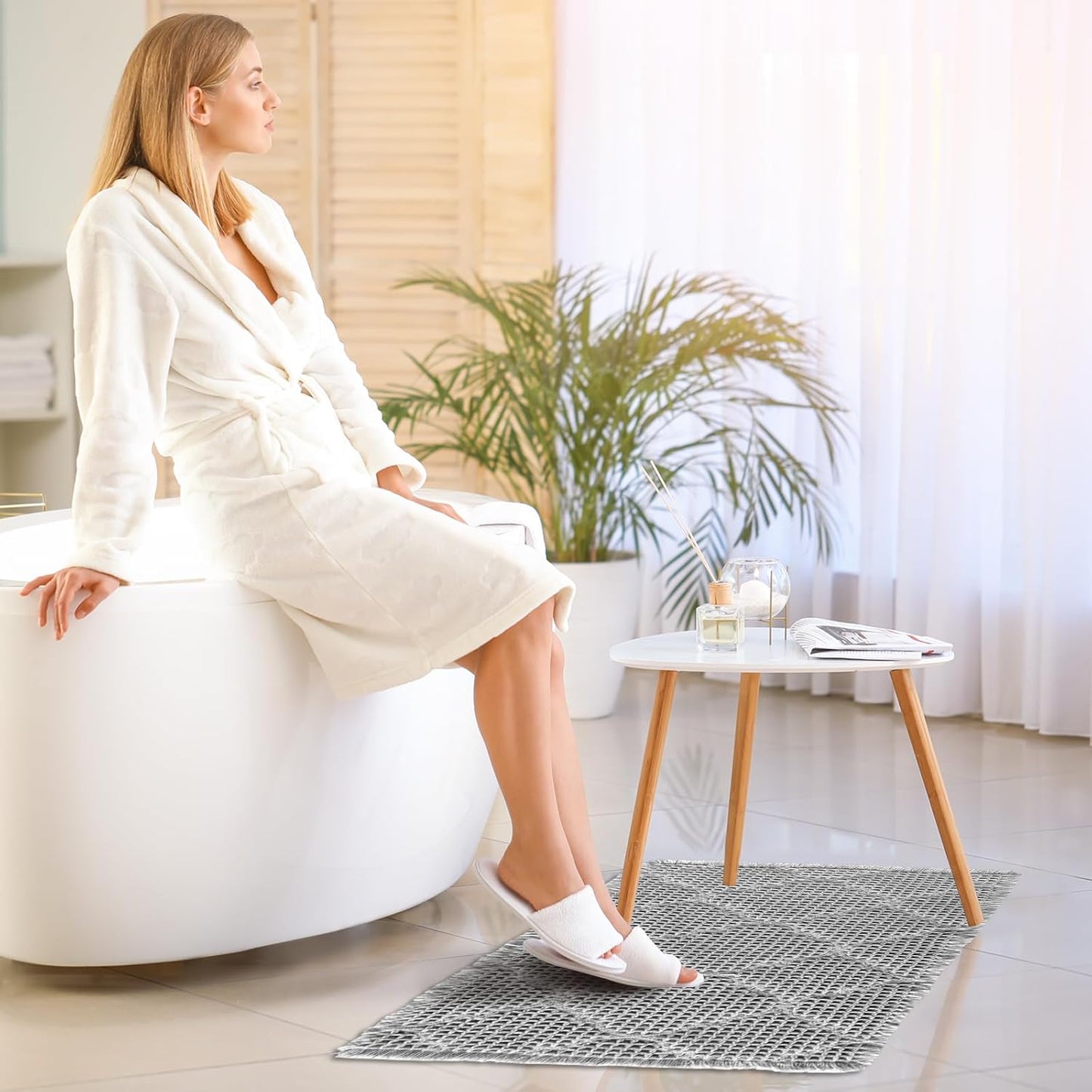 ZALL Waffle Bath Mat,Super Absorbent Non Slip Bathroom Rug,Grey 24x36inch,Geometric Diamond Machine Washable Ultra Soft Floor Mats Gray