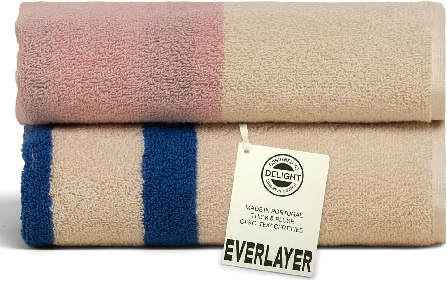 Towels - Ultra Soft, Thick and Plush, Reversible - 2 PC Luxury Hand Towels (16"x 28"), 550 GSM,100% Combed Cotton, Made in Portugal, Perfect for Home and Bathroom, Calamine Sky-Janus