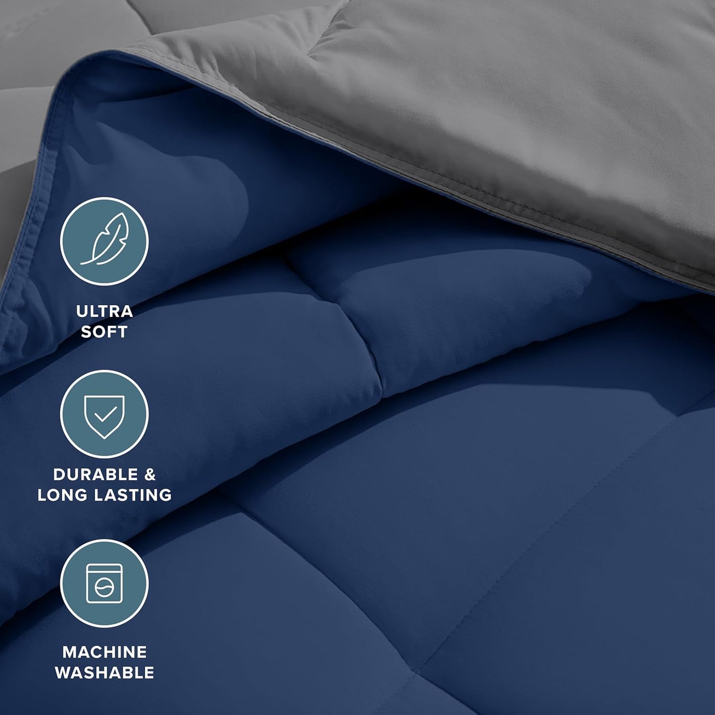 Bare Home Comforter - Twin/Twin Extra Long - Reversible Colors - Goose Down Alternative - Ultra-Soft - Premium 1800 Series - All Season Warmth - Bedding Comforter (Twin/Twin XL, Dark Blue/Grey)