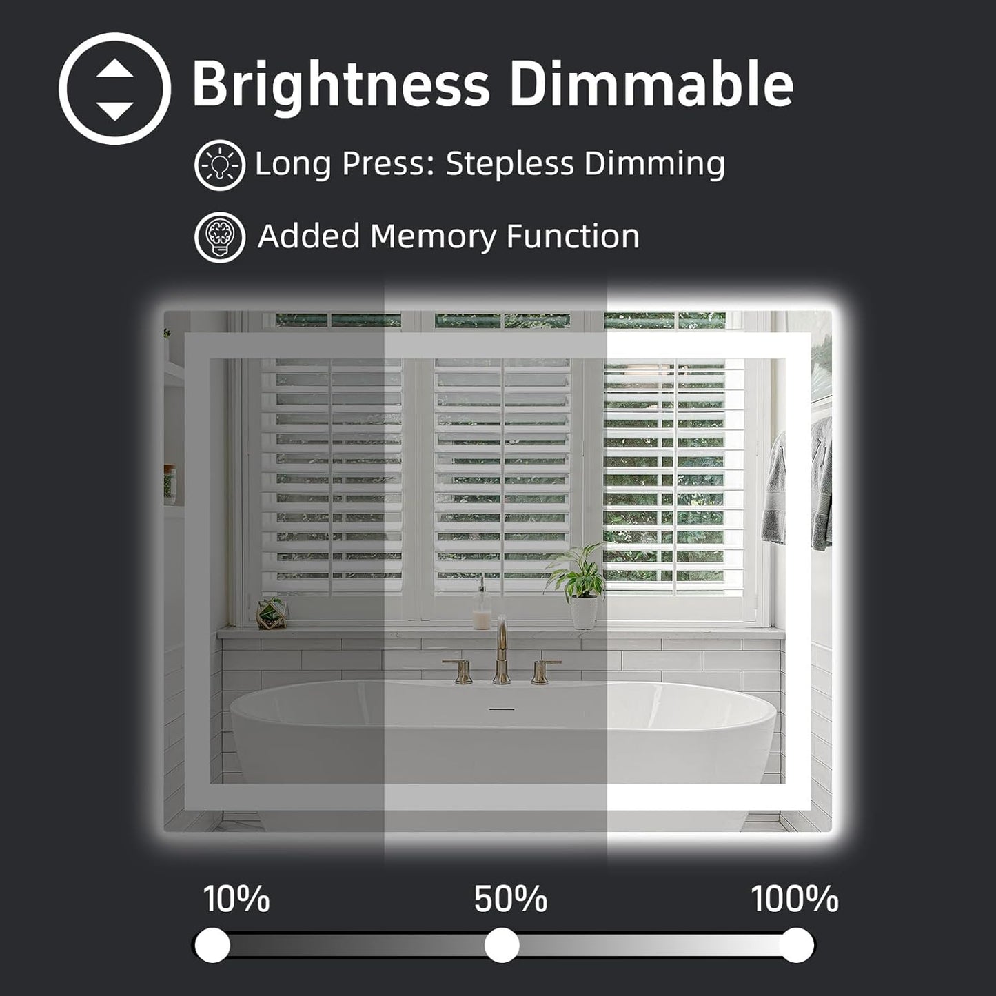 LED Bathroom Mirror, 48"X40" with Front and Backlit, Anti-Fog, Bathroom Vanity Mirror with Memory Function, Stepless Dimmable Lighted Bathroom Mirror, Tempered Glass (Horizontal/Vertical)