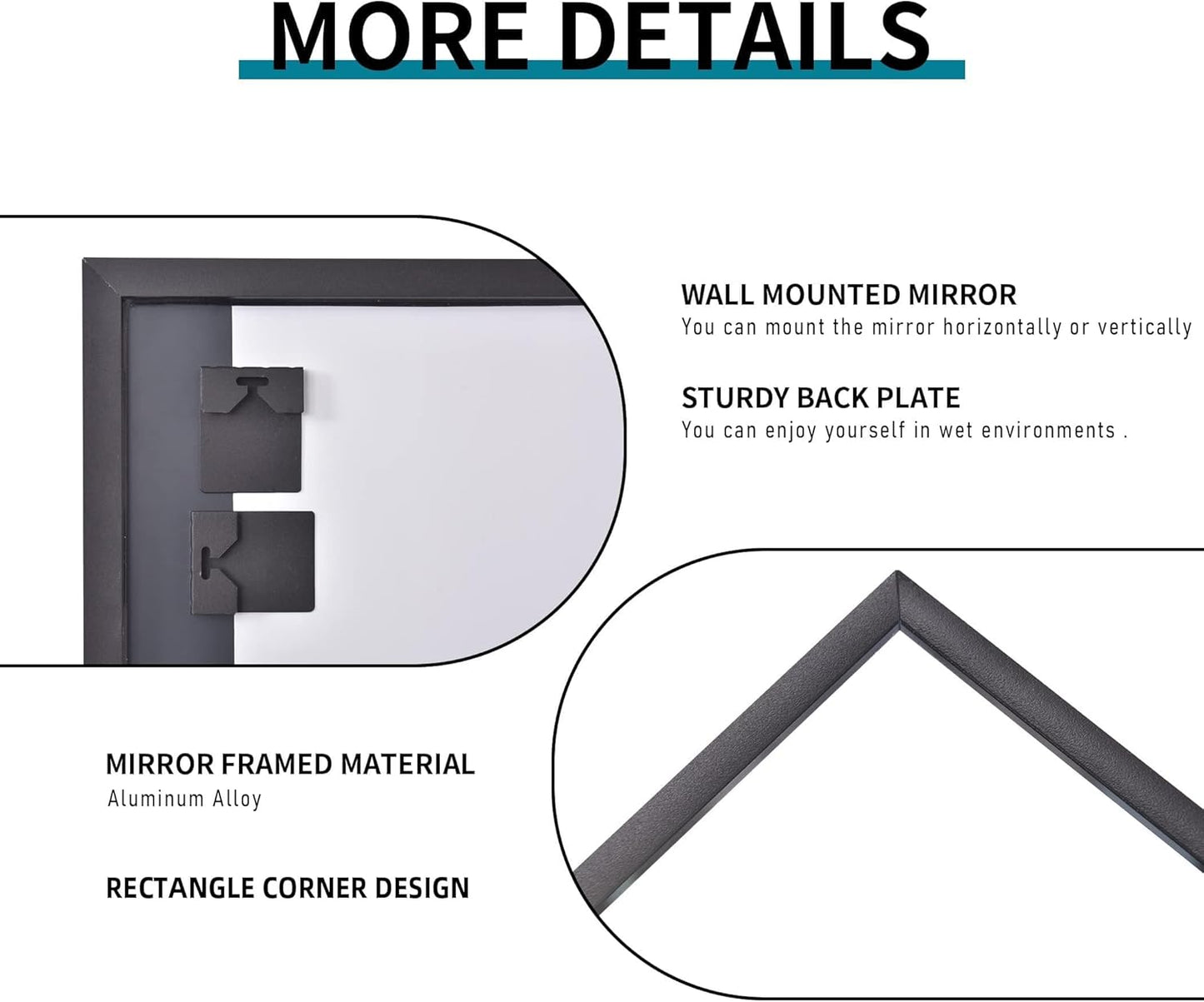 Black Bathroom Mirror for Wall, 36x48 Inch Rectangle Mirrors with Metal Frame, Modern Vanity Wall Mirror Decor for Entryway Hangs, Bathroom Living Room Horizontal or Vertical