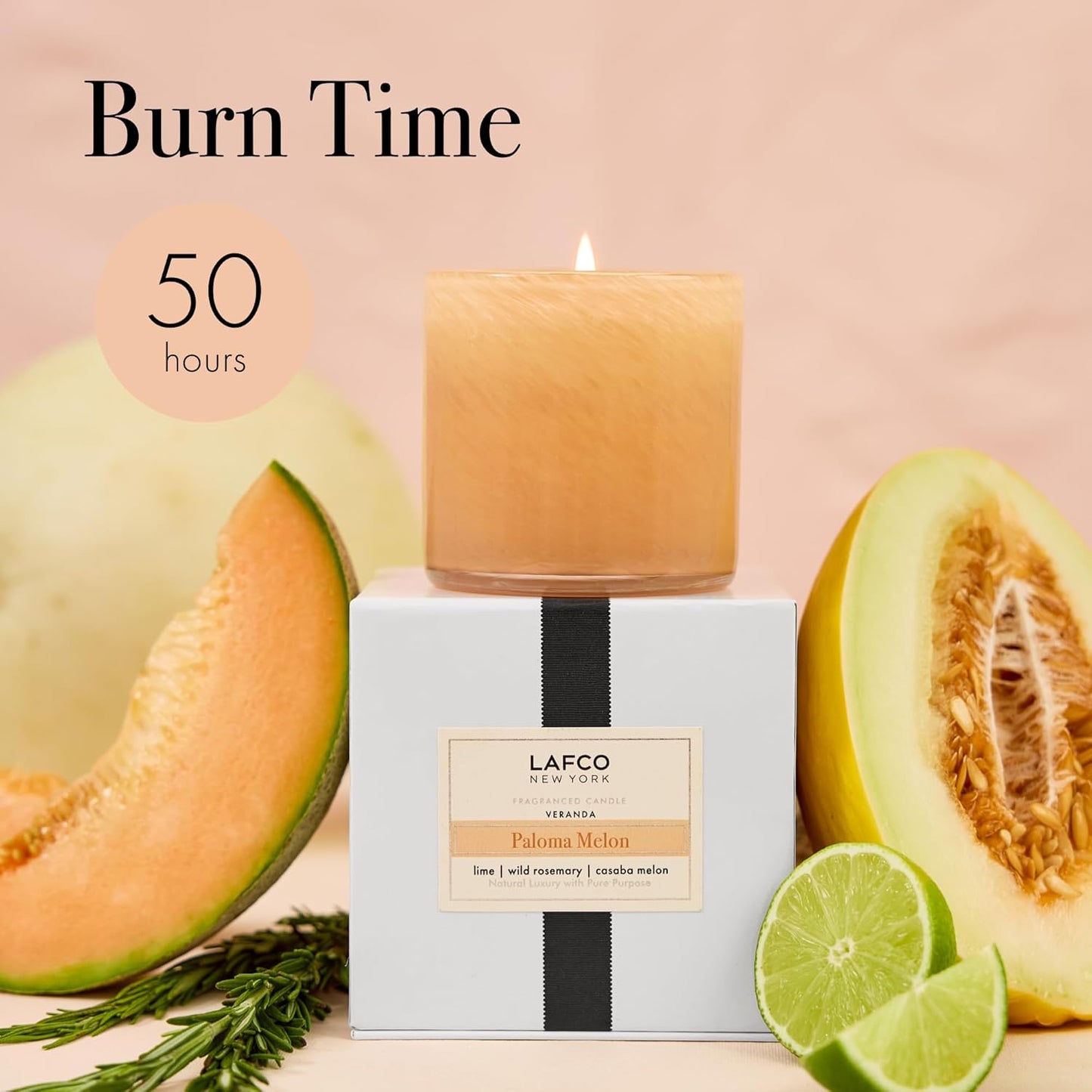 LAFCO New York Classic Candle, Paloma Melon - 6.5 oz - 50-Hour Burn Time - Reusable, Hand Blown Glass Vessel - Made in The USA