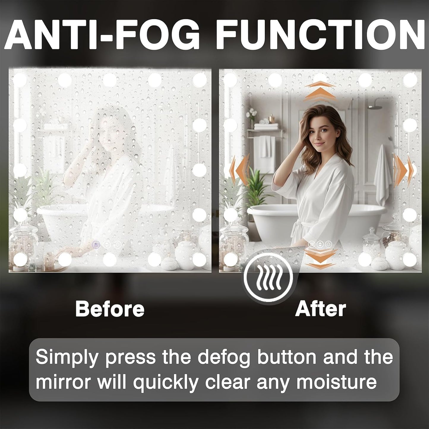 40x24 Hollywood Bathroom Mirror with Lights, Wall Mounted Mirror with LED Bulbs, 3 Colors and Dimmable Light, Defog Mirror, Tempered Glass, Memory, Waterproof, ETL Listed, Horizontal/Vertical