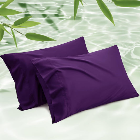 Bedsure Pillow Cases Queen, Cooling Pillow Cases, Rayon Derived from Bamboo Plum Pillowcases Queen Size Set of 2, Silky Soft & Breathable Bedding Pillow Covers with Envelope Closure, 20x30 Inches