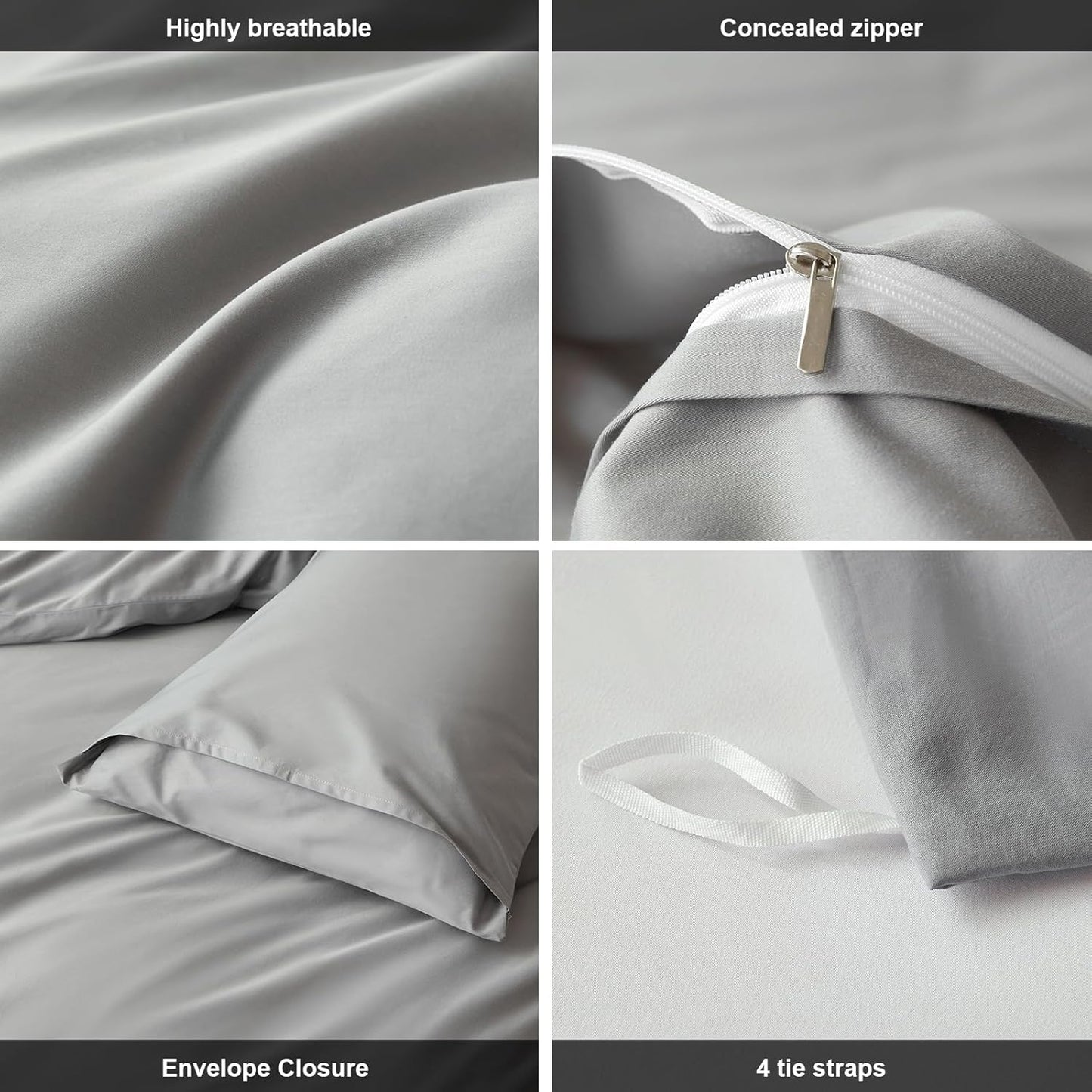 Duvet Cover King,100% Egyptian Cotton Duvet Cover Set,1600 Thread Count Feel Super Soft Comfortable Chic Lightweight 3 PCs Home Bedding Set (Grey,104''x90'')