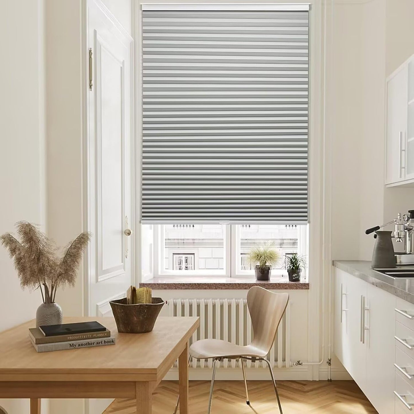 MYshade 1.5-Inch Cellular Cordless Blackout Shades,Thermal Insulating Noise Reducing Waterproof Blinds,Honeycomb Window Treatments for Indoor Light Control (Grey-21 W x 50" H)