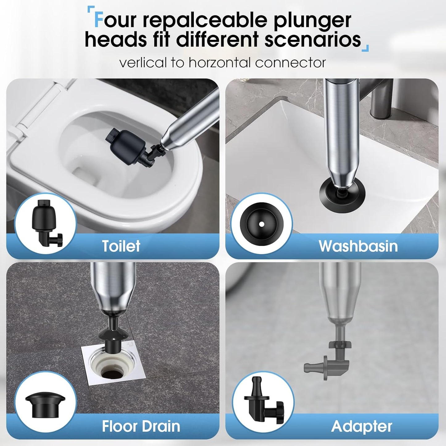 TheElves Toilet Plunger Heavy Duty Pro, Electric High Pressure Toilet Clog Remover Tool, Powerful Bathroom Plunger with Holder for Drain Cleaning - Black