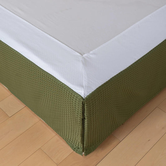 Full Bed Skirt, Wrap Around Bed Skirt with Pleated Corner, 18 Inch Drop Pleated Waffle Weave Bedskirts, Anti-Slip, Microfiber, Green, 18'' Full