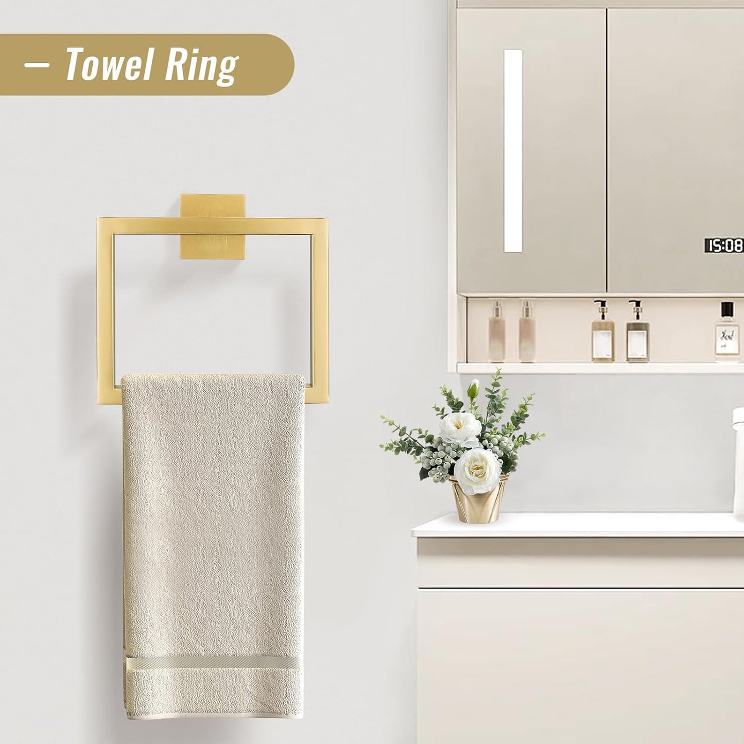 YACVCL Towel Bar Set 10-Piece Brushed Gold Bathroom Hardware Set, Gold Bathroom Accessories Set,23.6 Inch Towel Holder-Towel Racks Set for Bathroom Stainless Steel Wall Mounted