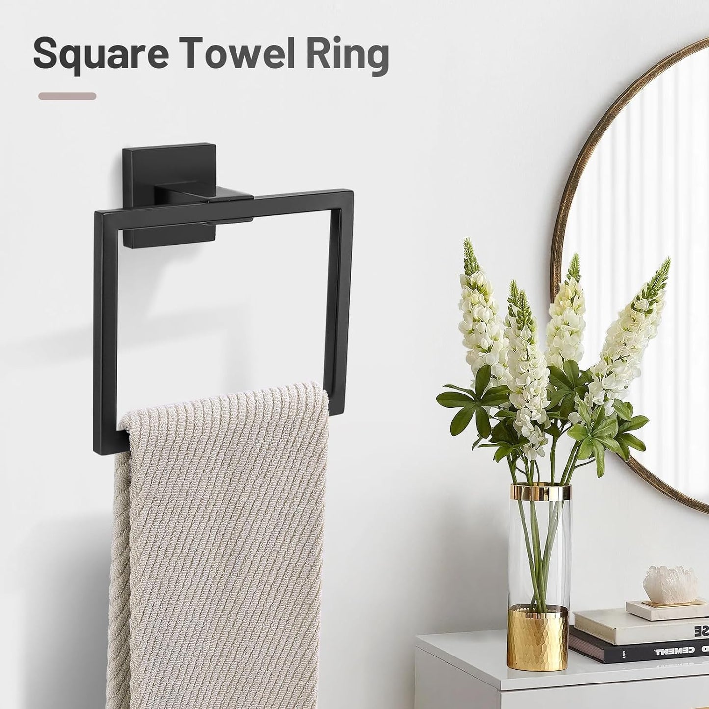 YACVCL 5 Pieces Matte Black Bathroom Hardware Set Towel Bar Set for Bathroom, Stainless Steel Towel Holder Set Wall-Mounted Bathroom Accessorie Set,23.6 Inch