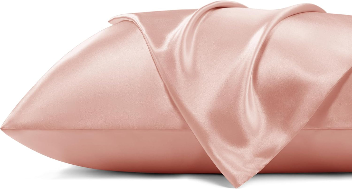Bedsure Satin Pillowcase with Zipper, Similar to Silk Pillow Cases 2 Pack, Silky & Soft Satin Pillow Cases Standard Size for Hair and Skin, Peach Pink Pillow Covers, Gifts for Women Men, 20x26 Inches