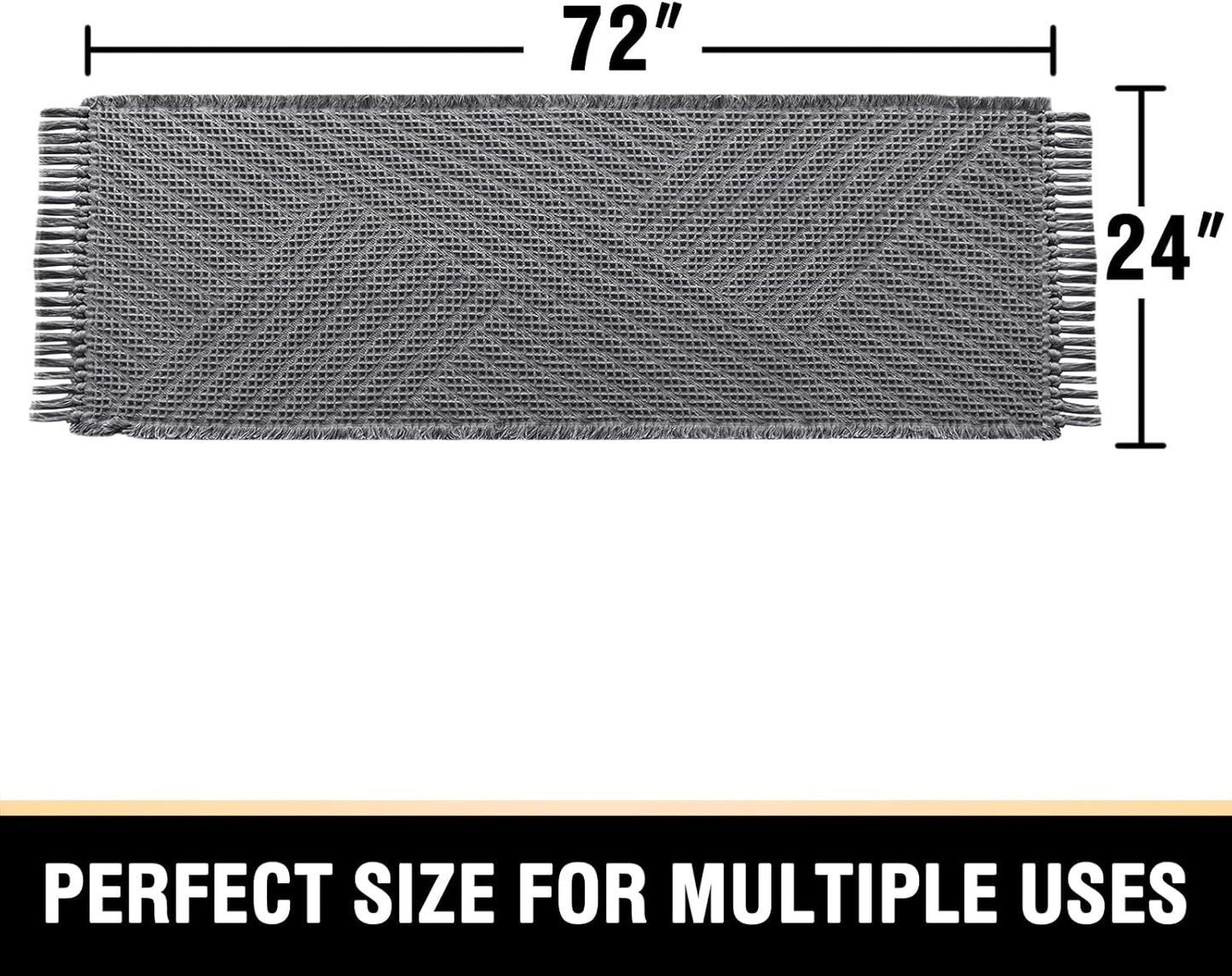 H.VERSAILTEX Waffle Bath Runner Rug Long Bath Mat Super Absorbent Boho Bath Rugs Non Slip Bath Runner for Bathroom Floor Machine Washable Dry Fast Bathroom Rugs with Tassels, 24" x 72", Gray