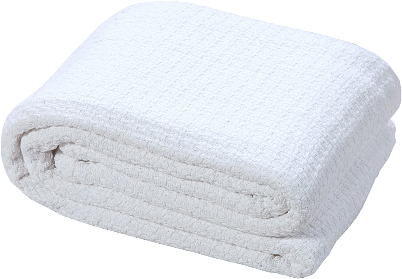 HILLFAIR 100% Combed Cotton Blanket– Queen Bed Blanket– Soft Cozy Warm Multipurpose Throws for Luxury Home Decor– 90 x 90 inch Queen Size Cotton Blankets for Beds- Bed Blankets for All Season- White