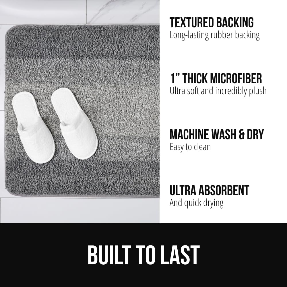 GORILLA GRIP Ultra Soft Plush Bathroom Rugs with Textured Rubber Backing, Absorbent Quick Dry Bath Mat, Machine Washable Shower Mats, Home Décor Accessories Bathmat Rug Essentials, 30 x 18 Grey