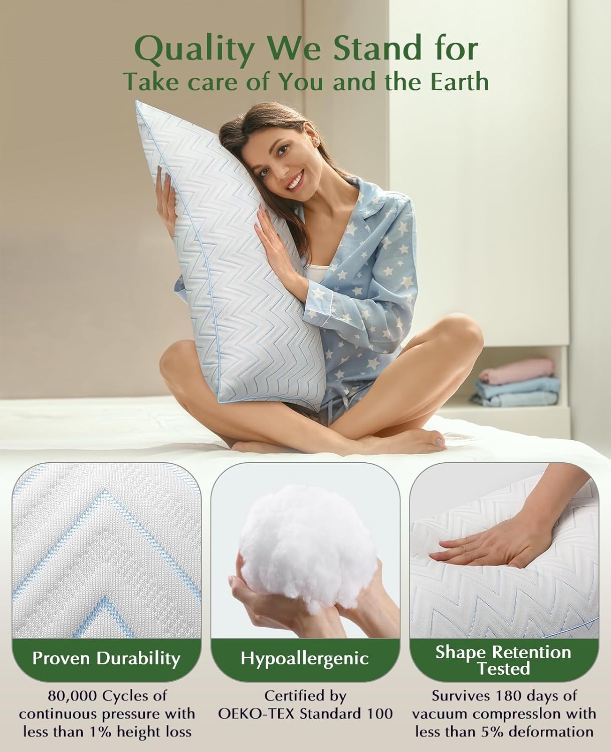 DIORIS Pillows Queen Size Set of 2 - Luxury Hotel Collection Bed Pillows for Sleeping, Breathable Medium Firm Down Alternative Microfiber Filled Pillows for Back, Stomach Sleepers