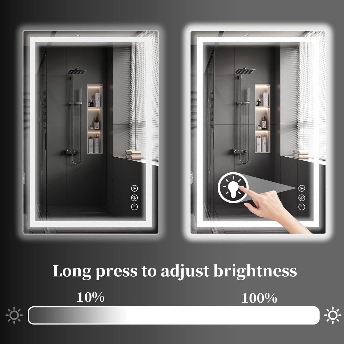Koonmi 32x40 LED Bathroom Mirror, Backlit + Front Lit, LED Bathroom Mirror with Lights for Wall, 3 Colors, Anti-Fog, Dimmable Brightness, Memory Function, Tempered Glass