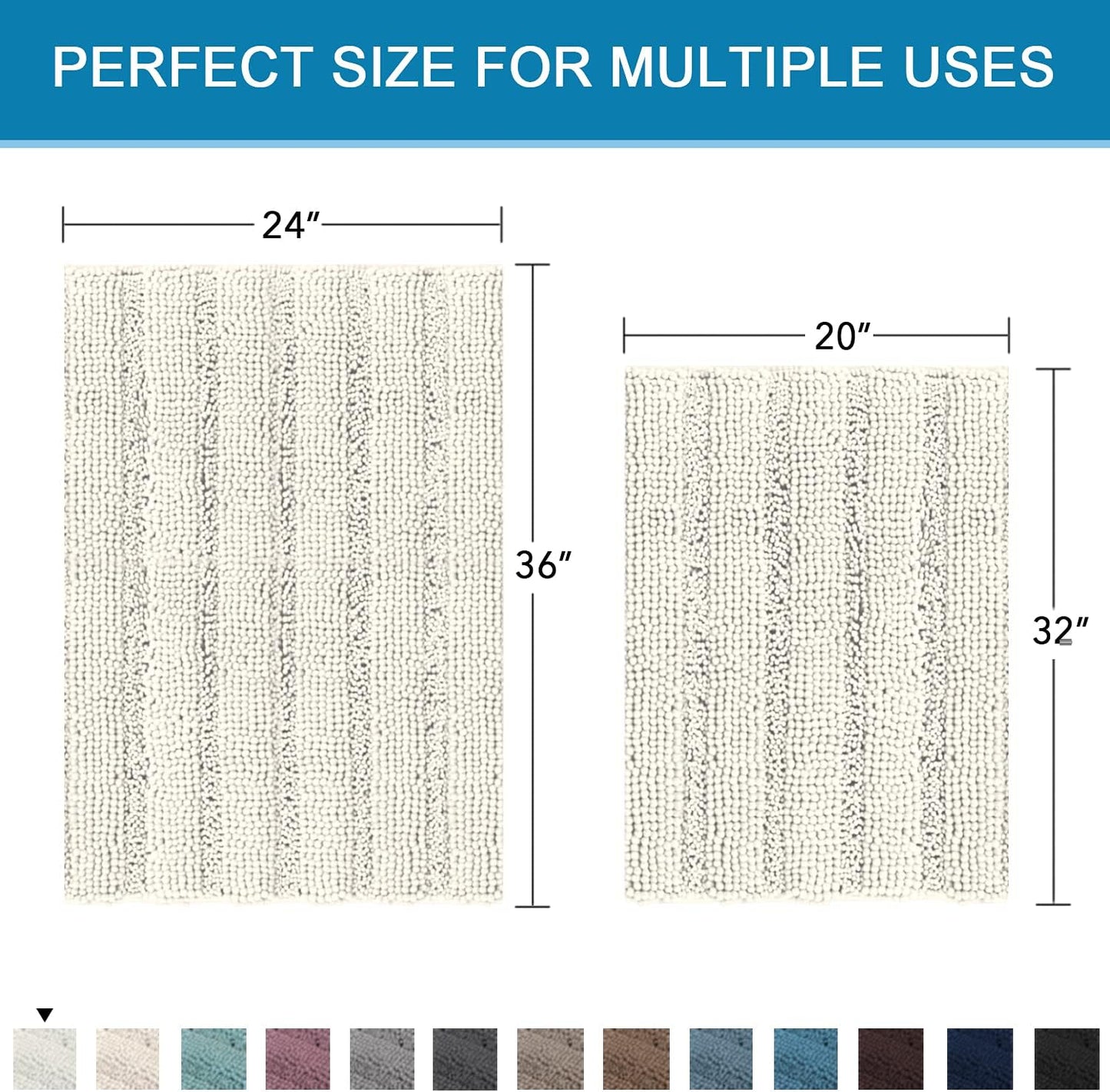 H.VERSAILTEX 2 Piece Bathroom Set - Super Absorbent Chenille Striped Bath Mats, Non Skid, Machine Washable (Cream, 24 x 36 Plus 20 x 32 - Inches)