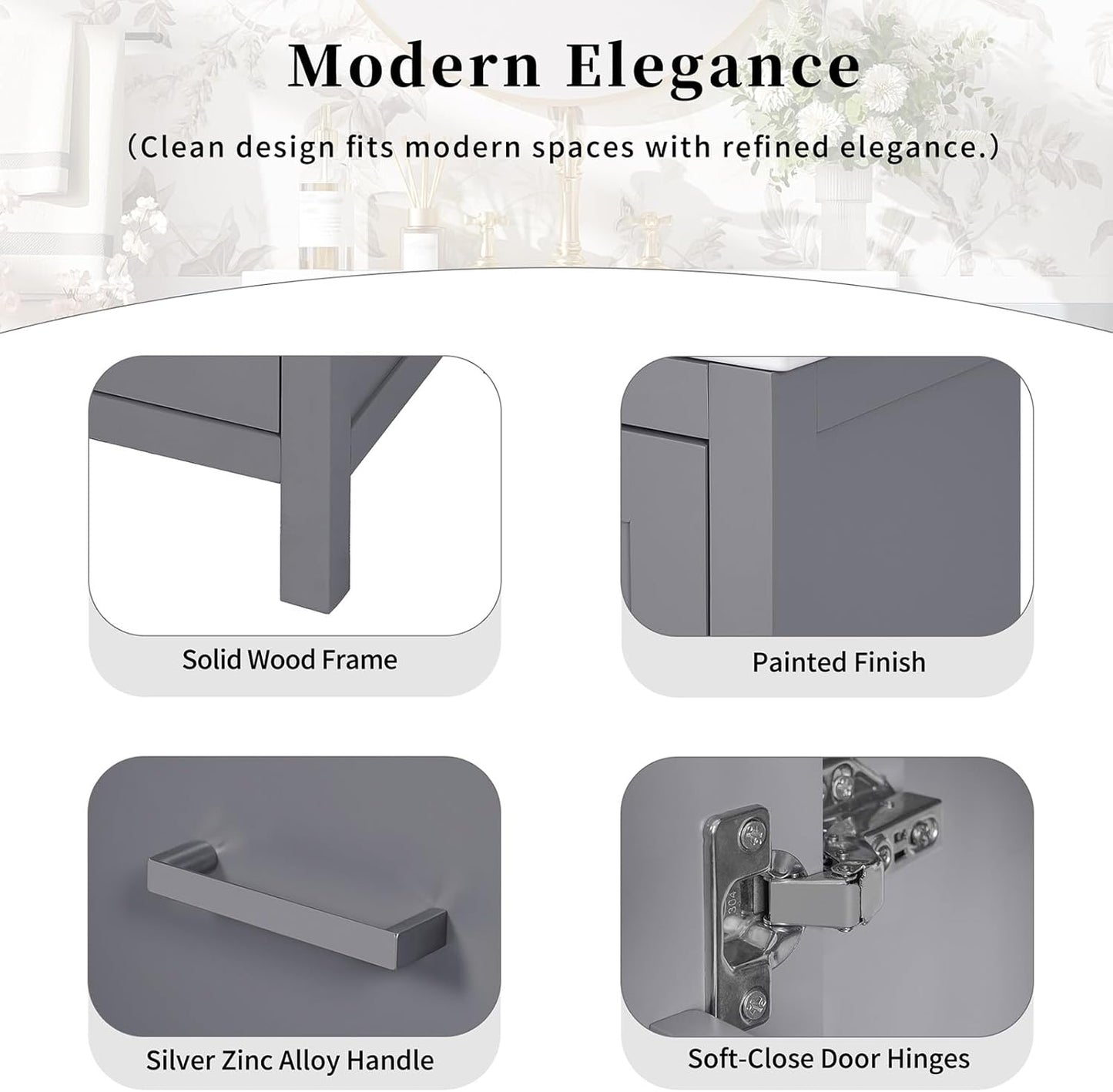 24" Bathroom Vanity with Sink Combo Set, Solid Wood Frame Bathroom Storage Cabinet with 2 Drawers and 1 Drawer, Double-layer Door Shelf, Soft Closing Cabinet Door with Organizer,Grey