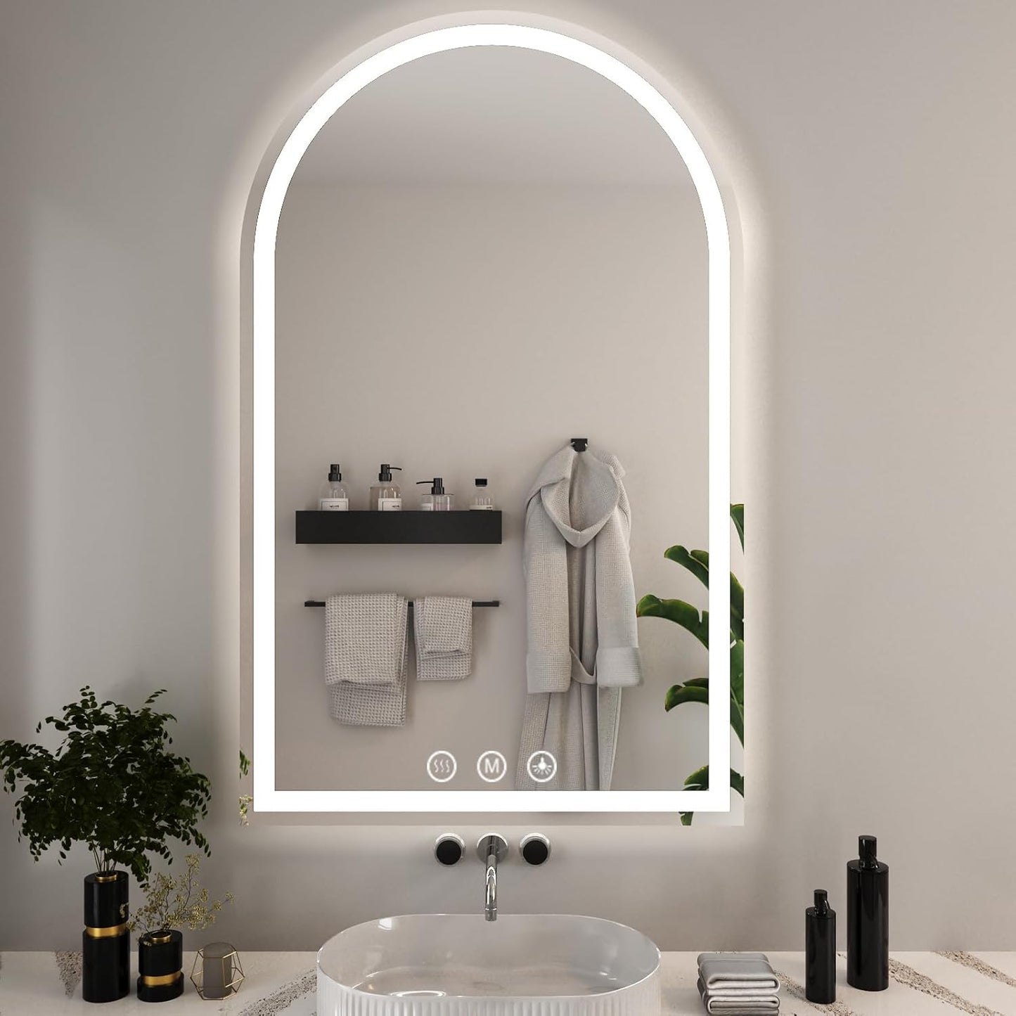 LED Bathroom Mirrors with Lights 24"x48" Arched Mirror for Wall,Led Vanity Mirror, Anti-Fog,LED Mirrors with Front Light and Backlit, Anti-Fog, Dimmable, 3 Color, Shatterproof, Touch Sensor